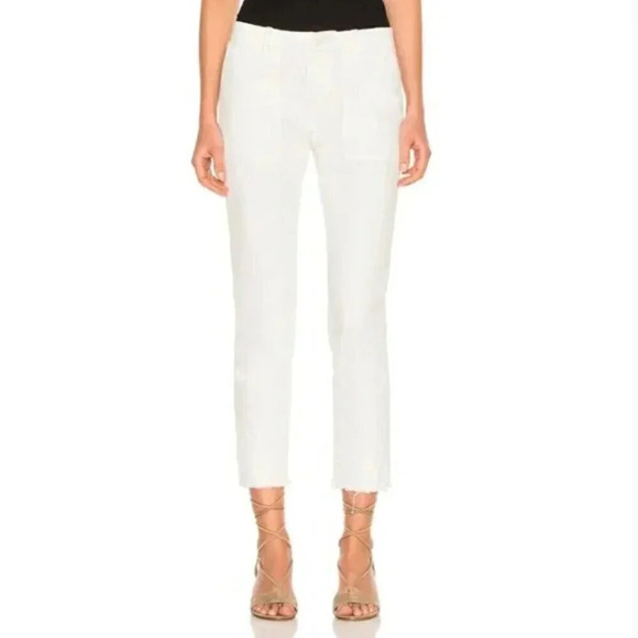 Nili Lotan Jenna Pant Eggshell White Cotton Crop Raw Hem Trouser Pants Size 10 - Picture 3 of 11